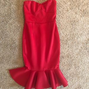 Red strapless dress